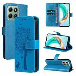 For For Honor X6c / X6b / X6a / X5b Tree & Cat Embossed Pattern Flip Leather Phone Case(Blue)