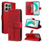 For For Honor X6c / X6b / X6a / X5b Tree & Cat Embossed Pattern Flip Leather Phone Case(Red)