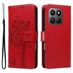 For Honor 400 Smart 5G Tree & Cat Embossed Pattern Flip Leather Phone Case(Red)