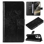 For Xiaomi Poco F6 Tree & Cat Embossed Pattern Flip Leather Phone Case(Black)