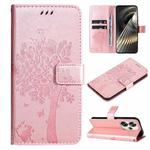 For Xiaomi Poco F6 Tree & Cat Embossed Pattern Flip Leather Phone Case(Rose Gold)