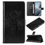 For Xiaomi 14T Tree & Cat Embossed Pattern Flip Leather Phone Case(Black)