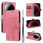 For Xiaomi 15 Ultra 5G Global Tree & Cat Embossed Pattern Flip Leather Phone Case(Pink)
