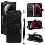 For Xiaomi 15 Ultra 5G Global Tree & Cat Embossed Pattern Flip Leather Phone Case(Black)