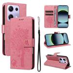 For Xiaomi Poco M6 Pro 4G Global Tree & Cat Embossed Pattern Flip Leather Phone Case(Pink)