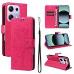 For Xiaomi Poco M6 Pro 4G Global Tree & Cat Embossed Pattern Flip Leather Phone Case(Rose Red)