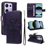 For Xiaomi Poco M6 Pro 4G Global Tree & Cat Embossed Pattern Flip Leather Phone Case(Purple)