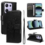 For Xiaomi Poco M6 Pro 4G Global Tree & Cat Embossed Pattern Flip Leather Phone Case(Black)