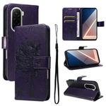 For Xiaomi Poco M7 4G 169mm Tree & Cat Embossed Pattern Flip Leather Phone Case(Purple)