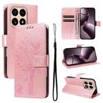 For Xiaomi 15T 5G Tree & Cat Embossed Pattern Flip Leather Phone Case(Rose Gold)