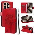 For Xiaomi 15T Pro 5G Tree & Cat Embossed Pattern Flip Leather Phone Case(Red)