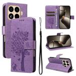 For Xiaomi 15T Pro 5G Tree & Cat Embossed Pattern Flip Leather Phone Case(Purple)