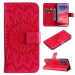 For Motorola Edge 50 Pro Embossed Sunflower Pattern Flip Leather Phone Case(Red)