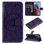 For Motorola Moto G34 Embossed Sunflower Pattern Flip Leather Phone Case(Purple)
