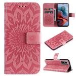 For Motorola Moto G34 Embossed Sunflower Pattern Flip Leather Phone Case(Pink)