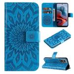 For Motorola Moto G34 Embossed Sunflower Pattern Flip Leather Phone Case(Blue)