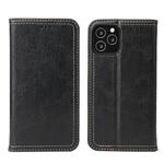 For iPhone 12 / 12 Pro Fierre Shann Retro Tree Bark Texture PU Magnetic Horizontal Flip Leather Case with Holder & Card Slots & Wallet(Black)