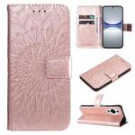 For Huawei nova 12s Embossed Sunflower Pattern Flip Leather Phone Case(Rose Gold)