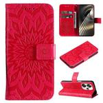 For Xiaomi Poco F6 Embossed Sunflower Pattern Flip Leather Phone Case(Red)