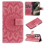 For Xiaomi Poco F6 Embossed Sunflower Pattern Flip Leather Phone Case(Pink)