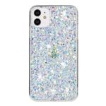 For iPhone 11 Transparent Frame Glitter Powder TPU Phone Case(White)