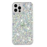 For iPhone 12 Pro Transparent Frame Glitter Powder TPU Phone Case(White)
