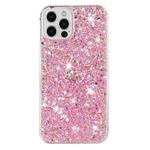 For iPhone 12 Pro Max Transparent Frame Glitter Powder TPU Phone Case(Pink)