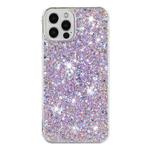For iPhone 12 Pro Max Transparent Frame Glitter Powder TPU Phone Case(Purple)