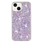 For iPhone 14 Plus Transparent Frame Glitter Powder TPU Phone Case(Purple)