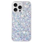 For iPhone 14 Pro Max Transparent Frame Glitter Powder TPU Phone Case(White)