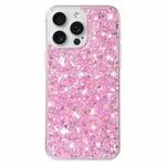 For iPhone 15 Pro Transparent Frame Glitter Powder TPU Phone Case(Pink)