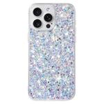 For iPhone 15 Pro Transparent Frame Glitter Powder TPU Phone Case(White)