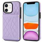 For iPhone 11 Splicing Rhombic Texture Card Bag Phone Case with Long Lanyard(Purple)