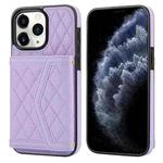 For iPhone 11 Pro Max Splicing Rhombic Texture Card Bag Phone Case with Long Lanyard(Purple)