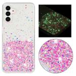 For Samsung Galaxy A04S Transparent Frame Noctilucent Glitter Powder TPU Phone Case(Pink)