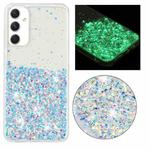 For Samsung Galaxy A05s Transparent Frame Noctilucent Glitter Powder TPU Phone Case(White)