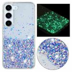 For Samsung Galaxy S23 5G Transparent Frame Noctilucent Glitter Powder TPU Phone Case(Purple)