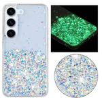 For Samsung Galaxy S24+ 5G Transparent Frame Noctilucent Glitter Powder TPU Phone Case(White)