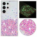 For Samsung Galaxy S24 Ultra 5G Transparent Frame Noctilucent Glitter Powder TPU Phone Case(Pink)