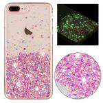 For iPhone 8 Plus / 7 Plus Transparent Frame Noctilucent Glitter Powder TPU Phone Case(Pink)