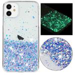 For iPhone 11 Transparent Frame Noctilucent Glitter Powder TPU Phone Case(Purple)