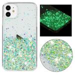 For iPhone 11 Transparent Frame Noctilucent Glitter Powder TPU Phone Case(Green)