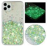 For iPhone 11 Pro Transparent Frame Noctilucent Glitter Powder TPU Phone Case(Green)