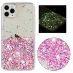 For iPhone 11 Pro Max Transparent Frame Noctilucent Glitter Powder TPU Phone Case(Pink)