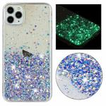 For iPhone 11 Pro Max Transparent Frame Noctilucent Glitter Powder TPU Phone Case(Purple)