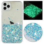 For iPhone 11 Pro Max Transparent Frame Noctilucent Glitter Powder TPU Phone Case(Blue)