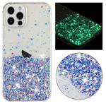 For iPhone 12 Pro Transparent Frame Noctilucent Glitter Powder TPU Phone Case(Purple)