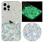 For iPhone 12 Pro Max Transparent Frame Noctilucent Glitter Powder TPU Phone Case(White)