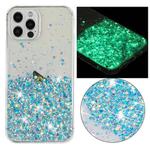 For iPhone 12 Pro Max Transparent Frame Noctilucent Glitter Powder TPU Phone Case(Blue)