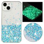 For iPhone 13 Transparent Frame Noctilucent Glitter Powder TPU Phone Case(Blue)